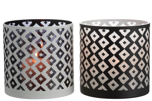 J-Line windlicht Ruit - glas - zwart/wit - large - 2 stuks - vtwonen shop