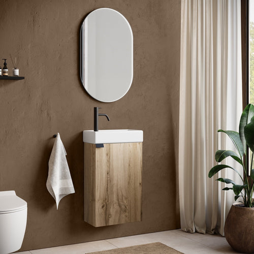Badplaats Toiletmeubel Apollo 40 x 22 cm – Licht Eiken – Fonteinmeubel met Wastafel