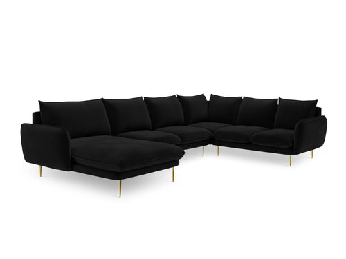 Cosmopolitan Design Panoramische hoekbank rechts Vienna 7-zits, flueel, zwart - 235x330x95cm