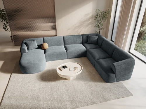 Cosmopolitan Design Modulaire panoramische hoekbank rechts Campi 7-zits, ribfluwelen donkergrijs - 255x330x70cm