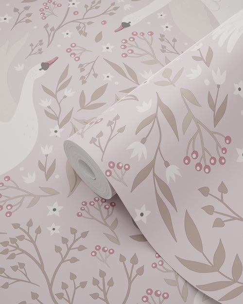 ESTAhome behang zwanen lila paars - 53 cm x 10.05 m - 130959 - vtwonen shop