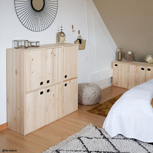 Meubel 1 deur met 1 in hoogte verstelbare plank - Licht hout - 37,3x37,3x53,5 cm