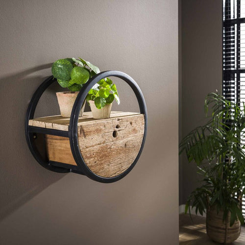 Giga Meubel Wandschap Circular - Naturel Hardhout - Ø40x25x40cm