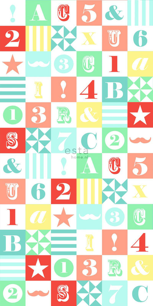 ESTAhome XXL behang blokken groen, blauw, geel, rood en roze - 50 x 900 cm - 158702 - vtwonen shop