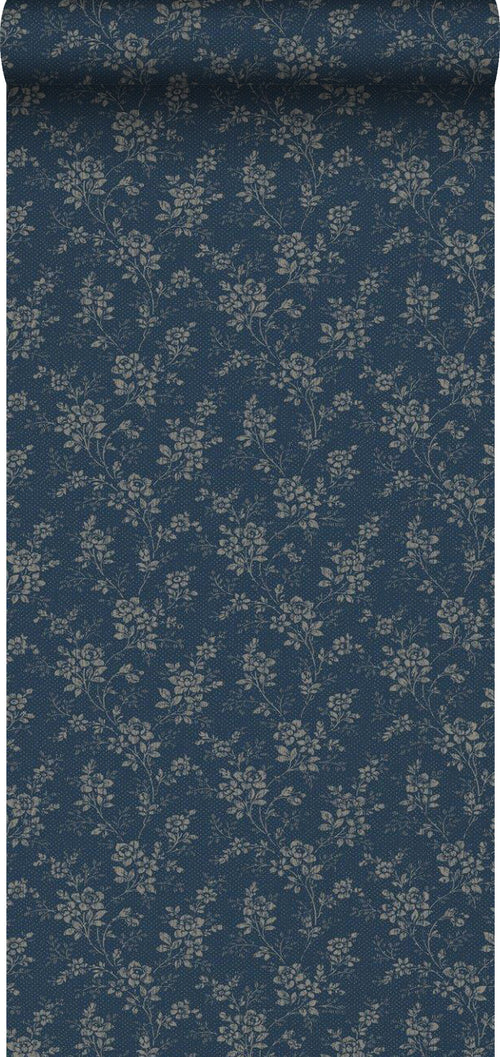 Borastapeter behang vintage bloemetjes donkerblauw - 53 cm x 10.05 m - 661033 - vtwonen shop