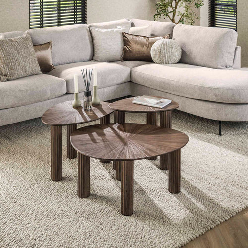 Giga Meubel Salontafel Maya - Donkerbruin Hout - Set van 3 - 76x61x38cm - vtwonen shop