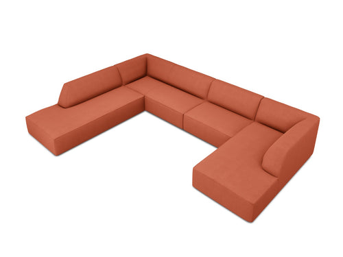 Micadoni Panoramische hoekbank links Ruby 7-zits, structurele stof, koraal - 273x366x69cm