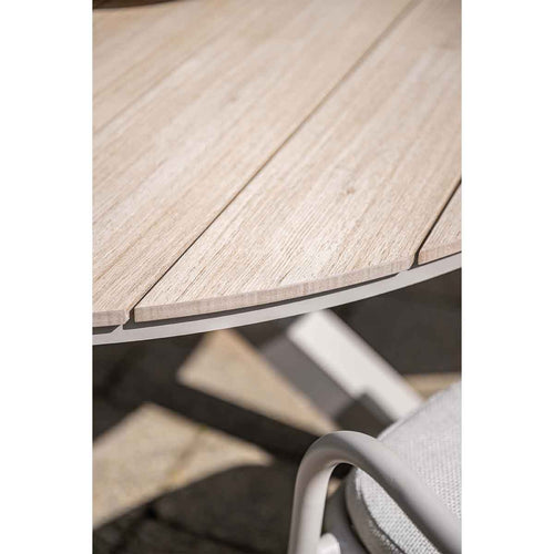 Edison tafel rond - 148 cm - taupe - light teak Vironwood - vtwonen shop