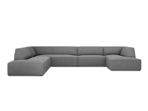 Micadoni Panoramische hoekbank links Ruby 7-zits, structurele stof, grijs - 273x366x69cm