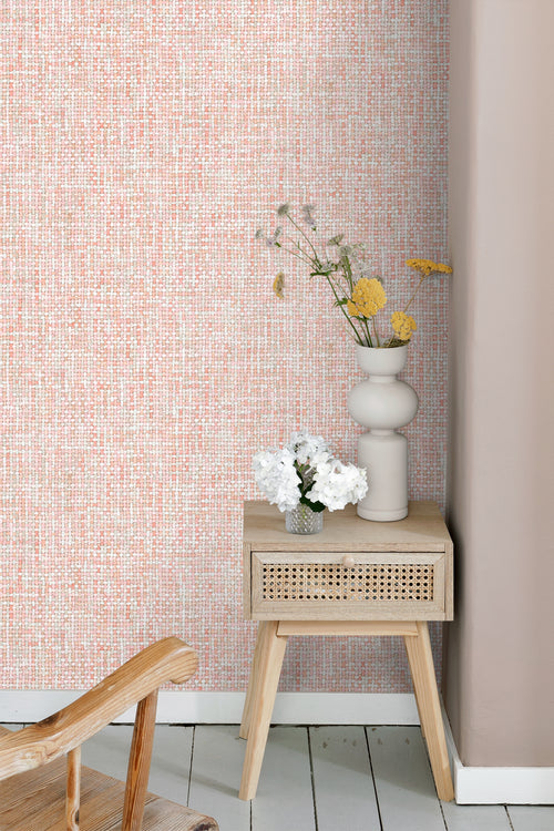 ESTAhome behang geweven linnenstructuur perzik oranje roze - 53 cm x 10.05 m - 148661