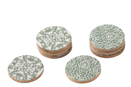 J-Line onderzetter - hout - groen/wit - set van 8