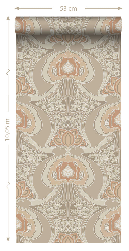 ESTAhome behang vintage bloemen in art nouveau stijl beige - 0.53 x 10.05 m - 139569 - vtwonen shop