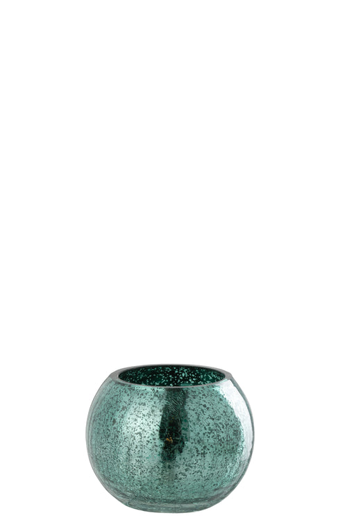 J-Line theelichthouder bal craquelé - glas - watergroen - small