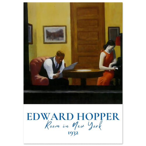 Artfulprints Poster met Lijst Edward Hopper - Room in New York   - 50x70 cm - Meerkleurig