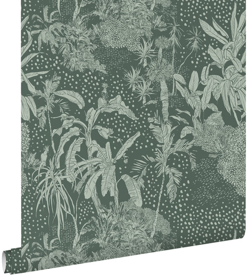 ESTAhome behang tropische bladeren vergrijsd groen - 50 x 900 cm - 139887
