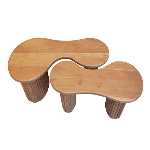 Giga Meubel Salontafel Fuse - Naturel Acaciahout - Set van 2 - 80x45x42cm - vtwonen shop