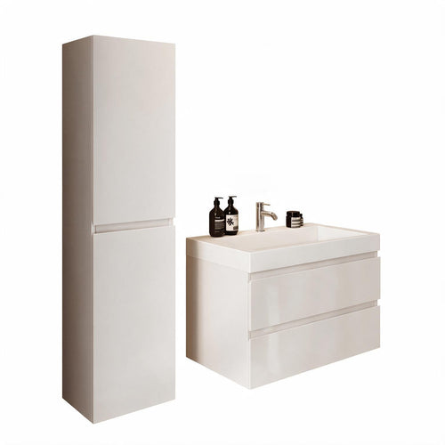 LOMAZOO badmeubelset Azuro - met kolomkast & witte wastafel - glanzend wit - 80 cm