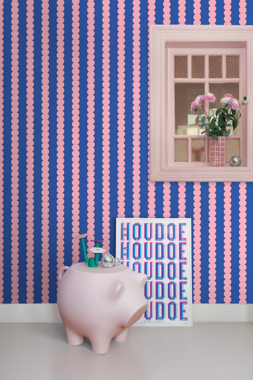 ESTAhome behang grafische print roze en blauw - 50 x 900 cm - 131750