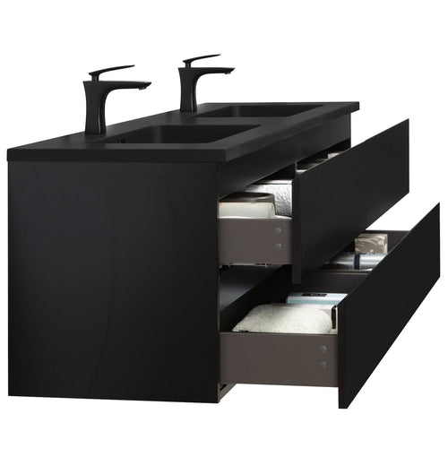 Badplaats Badkamermeubel Set Angela 160 cm – Mat Zwart – Badmeubel met Zwarte Wastafel