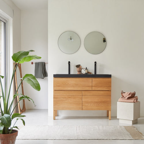 Tikamoon Massief eikenhouten en lavastenen badkamermeubel 120 cm - Naturel - vtwonen shop