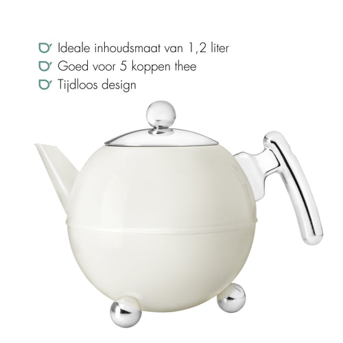 Bredemeijer - Duet® Bella Ronde – Dubbelwandige Theepot – 1,2 liter - RVS - Warm wit - vtwonen shop