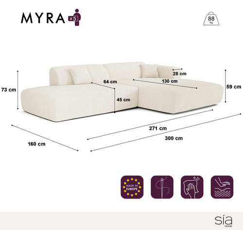 Sia Home - Rechthoekige hoekbank met open zijkant MYRA - kruisweefsel beige 300cm