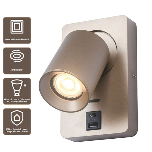 Artdelight Wandlamp Megano USB - Champagne