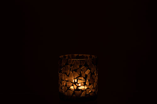 J-Line kaarshouder Mozaiek - glas - grijs/groen - small - 2 stuks