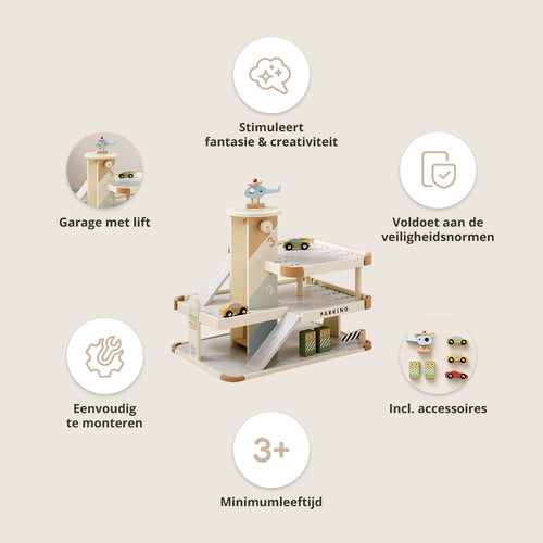 Petite Amélie Houten speelgoed garage - Beukenhout - meerkleurig