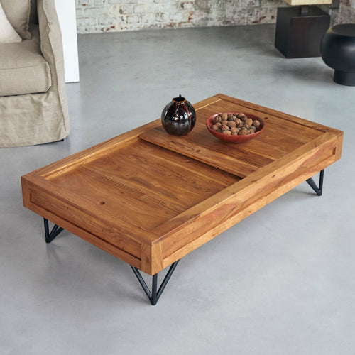 Tikamoon Massief acacia salontafel met opbergruimte - Donkerbruin - vtwonen shop