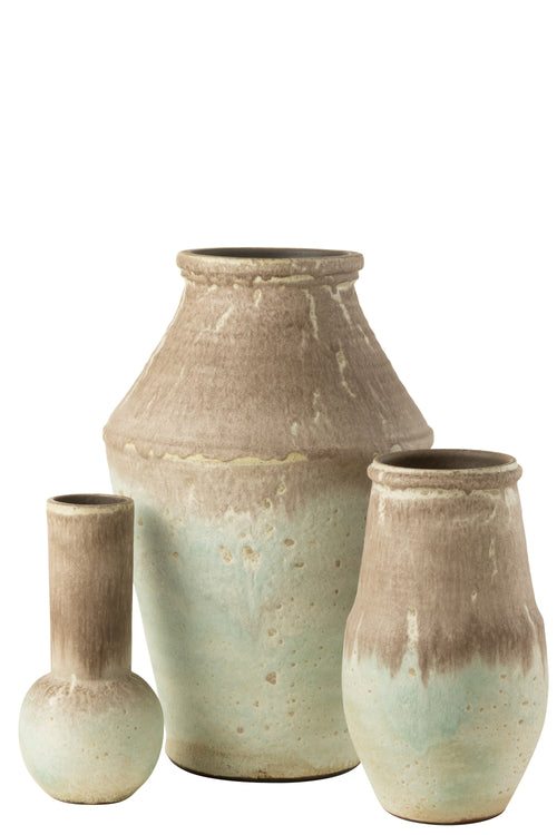 J-Line vaas Nice - keramiek - aqua/grijs - large - 70 cm hoog