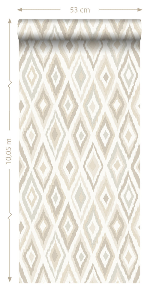 ESTAhome behang ikat motief beige - 53 cm x 10.05 m - 148628