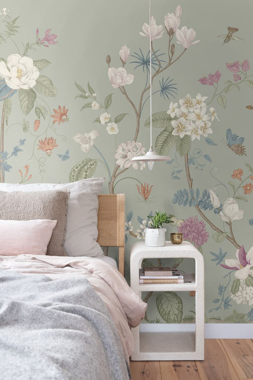 ESTAhome fotobehang bloemen vergrijsd groen - 2.5 x 2.79 m - 159686
