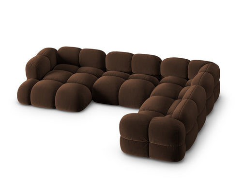 Cosmopolitan Design Panoramische hoekbank rechts Loretto 5-zits, flueel chocolade - 250x345x68cm