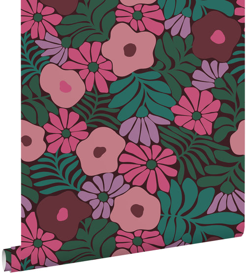 ESTAhome behang bloemen in Matisse stijl groen, roze en paars - 50 x 900 cm - 131137 - vtwonen shop