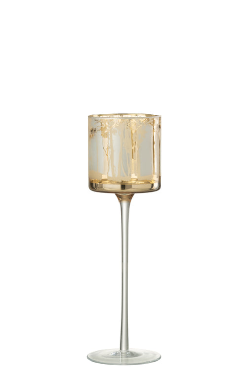 J-Line theelichthouder op voet Bomen - glas - goud - large - vtwonen shop