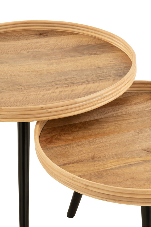 J-Line koffietafel Rond Mango - hout - naturel - 3 stuks - vtwonen shop