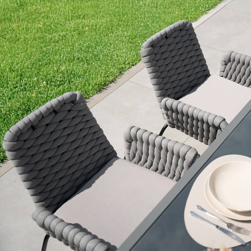 Home Deluxe Tuinstoel met vlechtwerk armleuningen BALERO lichtgrijs - set van 7