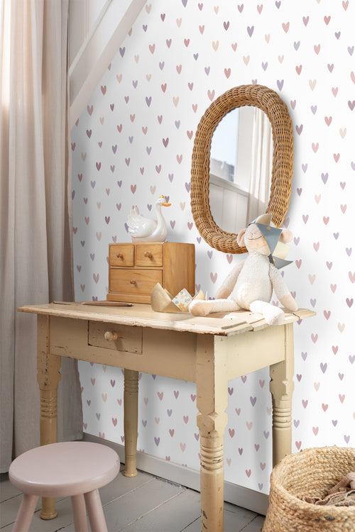 ESTAhome behang hartjes terracotta en lila paars - 53 cm x 10.05 m - 139754 - vtwonen shop