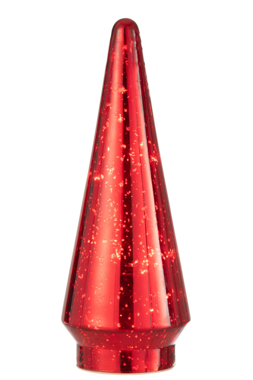 J-Line decoratie Kerstboom - glas - rood - large - LED lichtjes - vtwonen shop