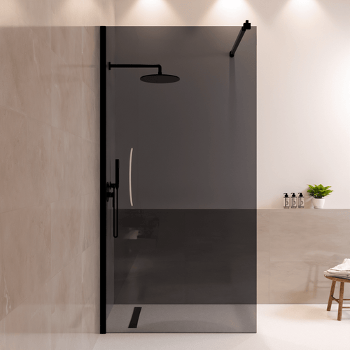 LOMAZOO douchewand Lima - inloopdouche - anti kalk nano coating - rookglas - 8 mm - zwart - 100 x 200 cm