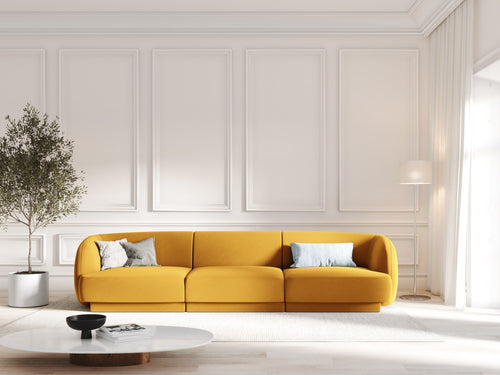 Micadoni Bank Miley 3-zits, flueel, geel - 90x255x70cm