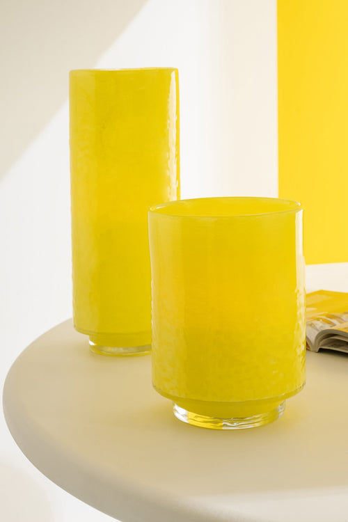 J-Line vaas Cilinder Reliëf - glas - geel - medium
