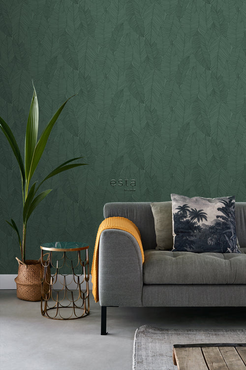 ESTAhome behang getekende bladeren donkergroen - 53 cm x 10.05 m - 139449