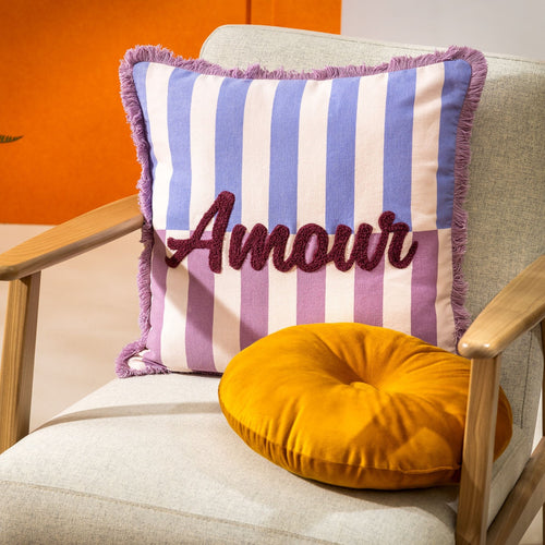 AMOUR - kussenhoes 45x45 cm - gestreept - 100% katoen - Rosebud - roze