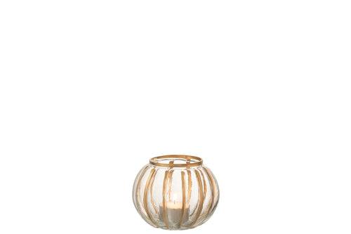 J-Line windlicht Bol Streep - glas - transparant/goud - small - 4 stuks
