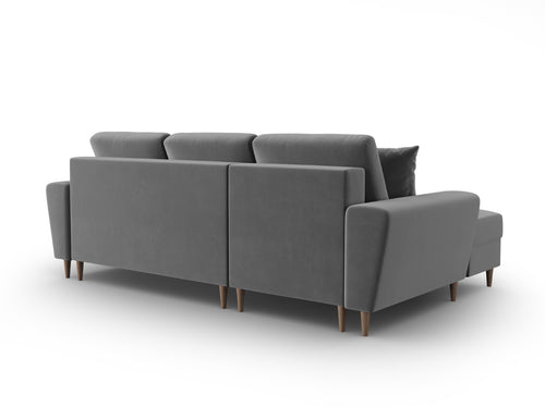 Cosmopolitan Design Uitklapbare hoekbank links met opbergdoos Kyoto 4-zits, flueel lichtgrijs - 145x241x88cm