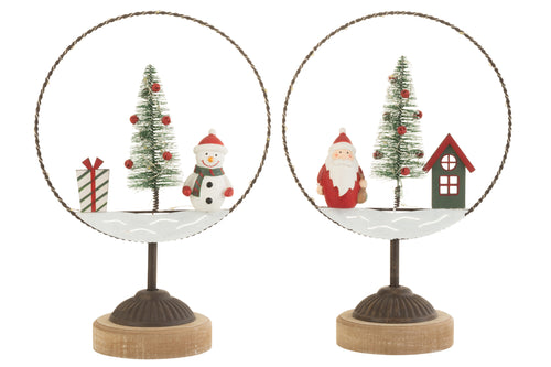 J-Line decoratie Cirkel Op Voet + Kerstman/Sneeuwman - hout/metaal - 2 stuks - LED lichtjes - vtwonen shop