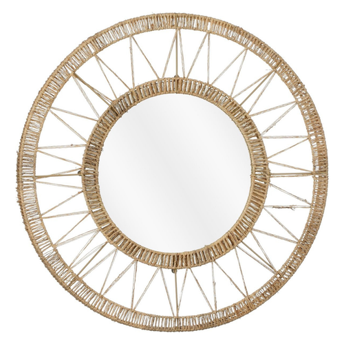 Mica Decorations Ludy Spiegel Rotan - Wandspiegel - Boho Decoratie - Decoratieve Spiegel Ø60 cm - Jute - Lichtbruin