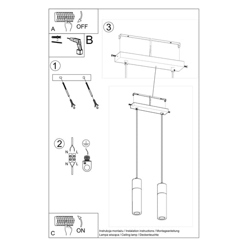 Sollux Lighting Hanglamp ZANE 2 grijs - 30x6x120cm